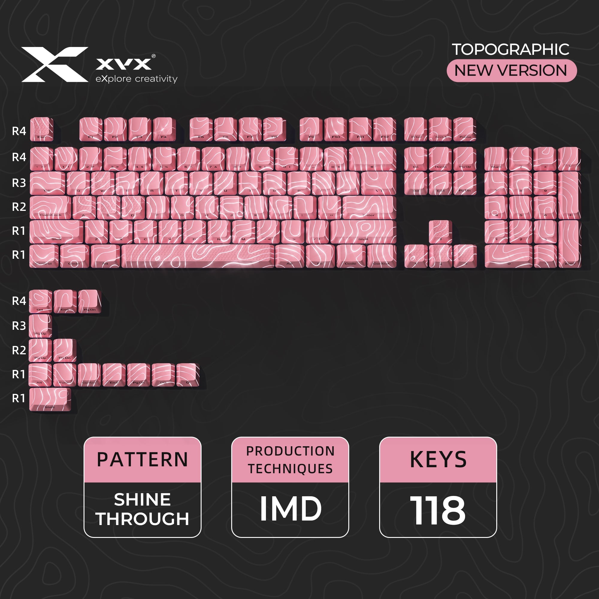 XVX Topographic New Version Pattern Shine-Through OEM Profile IMD-Tech Keycap Set