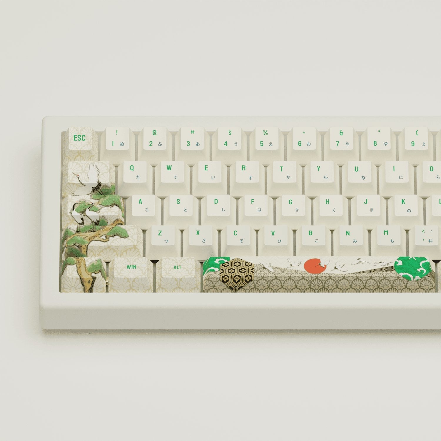 Japanese Crane Design Keycaps and Mechanical Keyboard